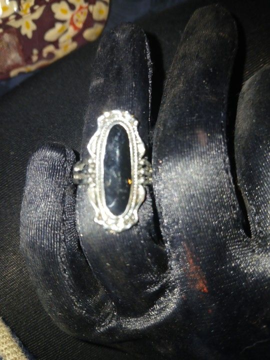 Silver ring with black onyx like stone