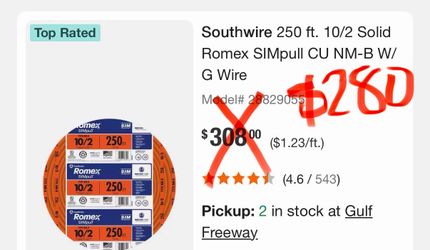 250 ft. 10/2 Solid Romex