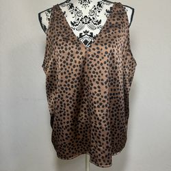 Old Navy Women’s  Top Size XL V-Neck Sleeveless Satin Brown Animal print