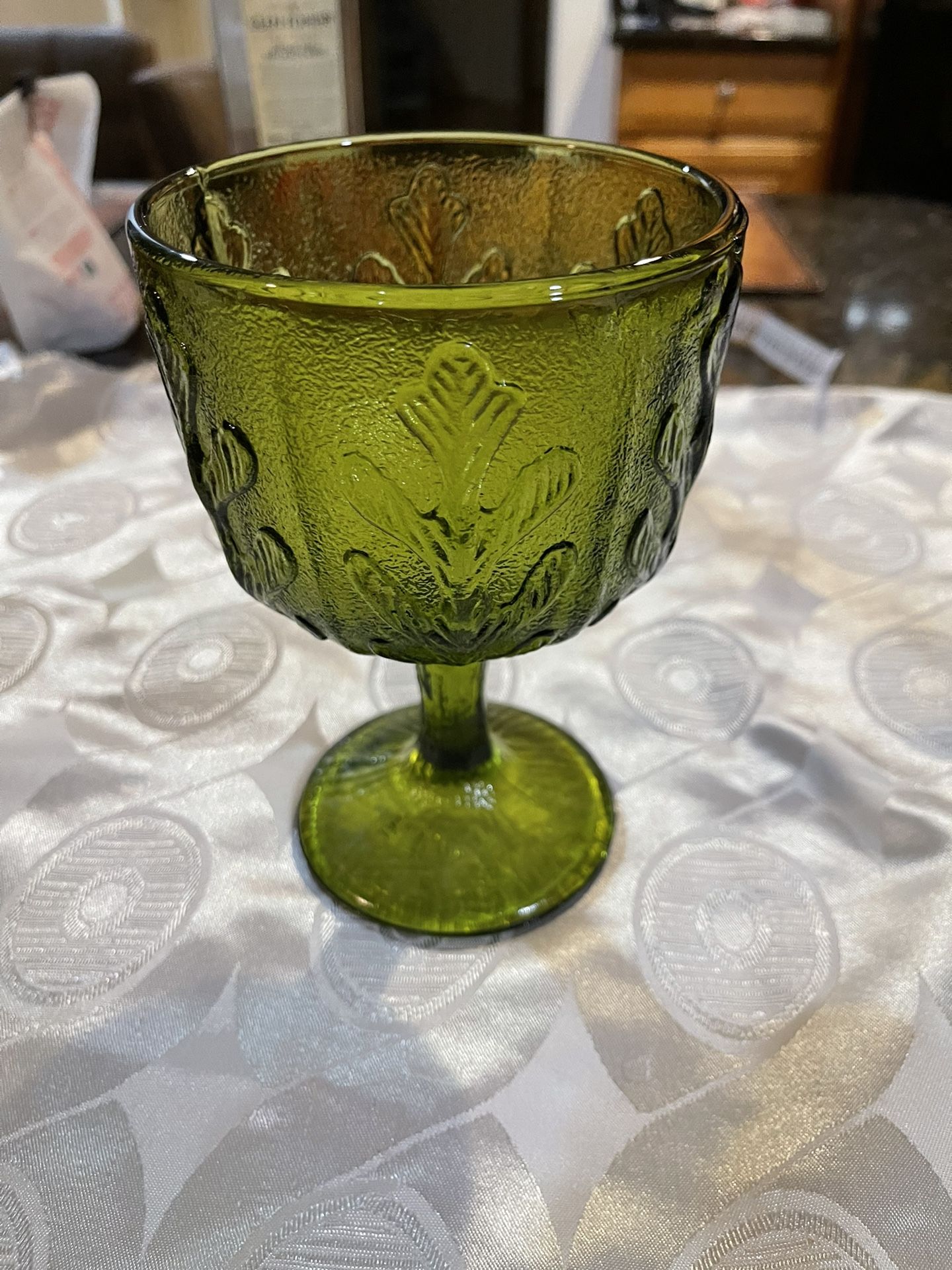 Vintage FTD 1975 Green Glass Oak Leaf Candy Dish, Vase