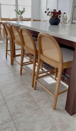 Rattan Bar Stools Set of 4, 26 Inch Counter Height