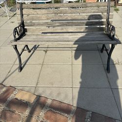 Old Wrought Iron And Wooden Slat Bench 