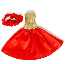 Red with Gold Sparkly Bodice Strapless Gown and Matching Red Ruffled Boa from 1990 Home Shopping / Totsy “Happy Holidays! Vanna #HSN95”
