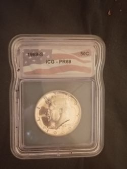 1969 S silver Kennedy half pr69