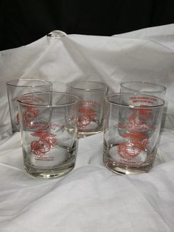 Marine Corp Birthday Ball glasses 22th - 229th set of 6 . 4 1/4" tall