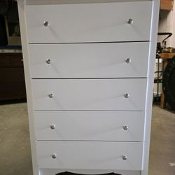 Modern White Small 5 Drawer Tallboy Dresser