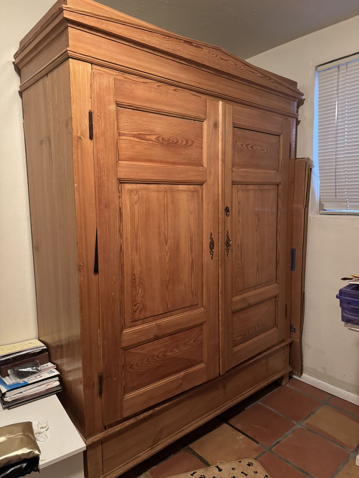 Solid Wood Armoire With Locking Door. 
