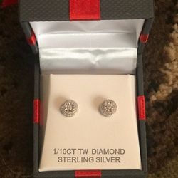 Sterling Silver Diamond Stud Earrings 