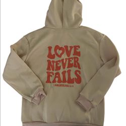 “LOVE NEVER FAILS” Sweatshirt Hoodie Adult Size Small