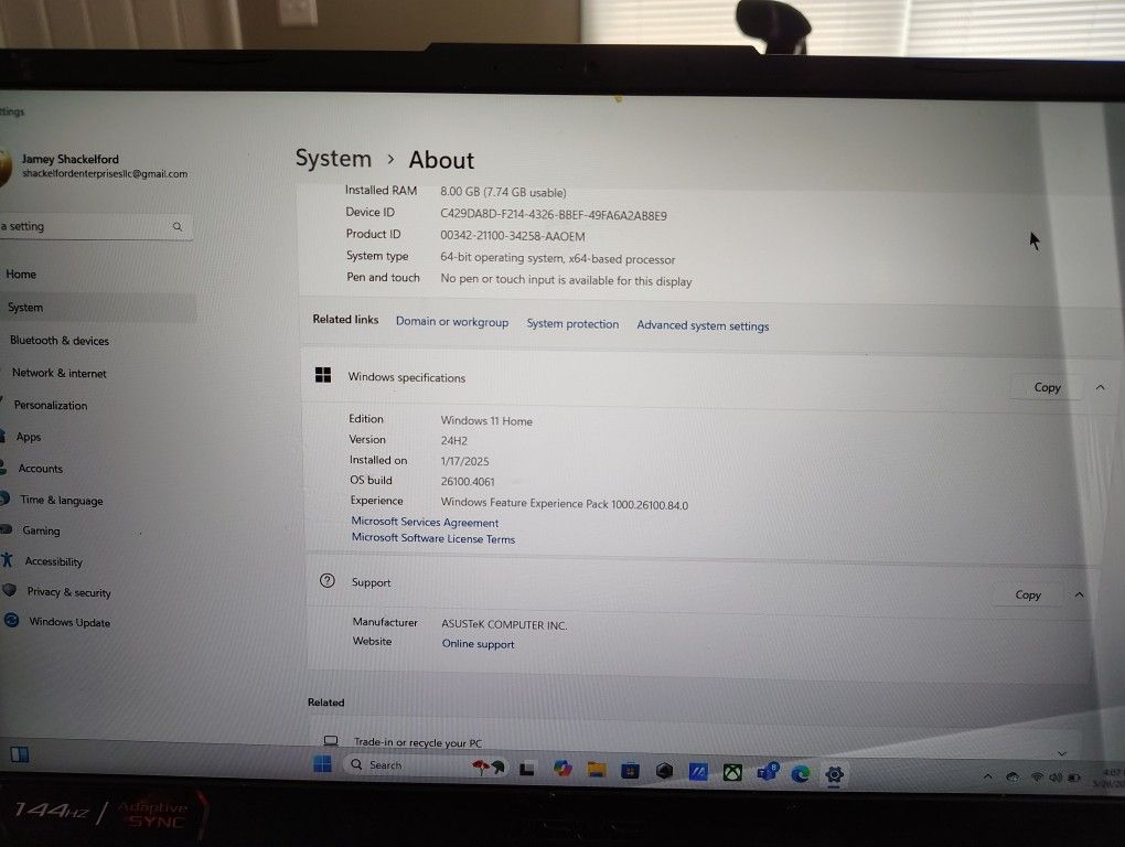 Used Asus Gaming Laptop 8 GB Memory