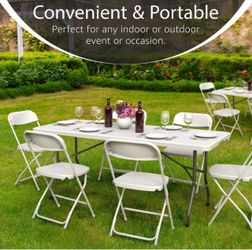 6 Feet Fold able Table with Built in Handle & Steel Legs | 6FT Heavy Duty Folding Portable | Perfect for Party, Dining, Wedding, Events, Picnic Indoor