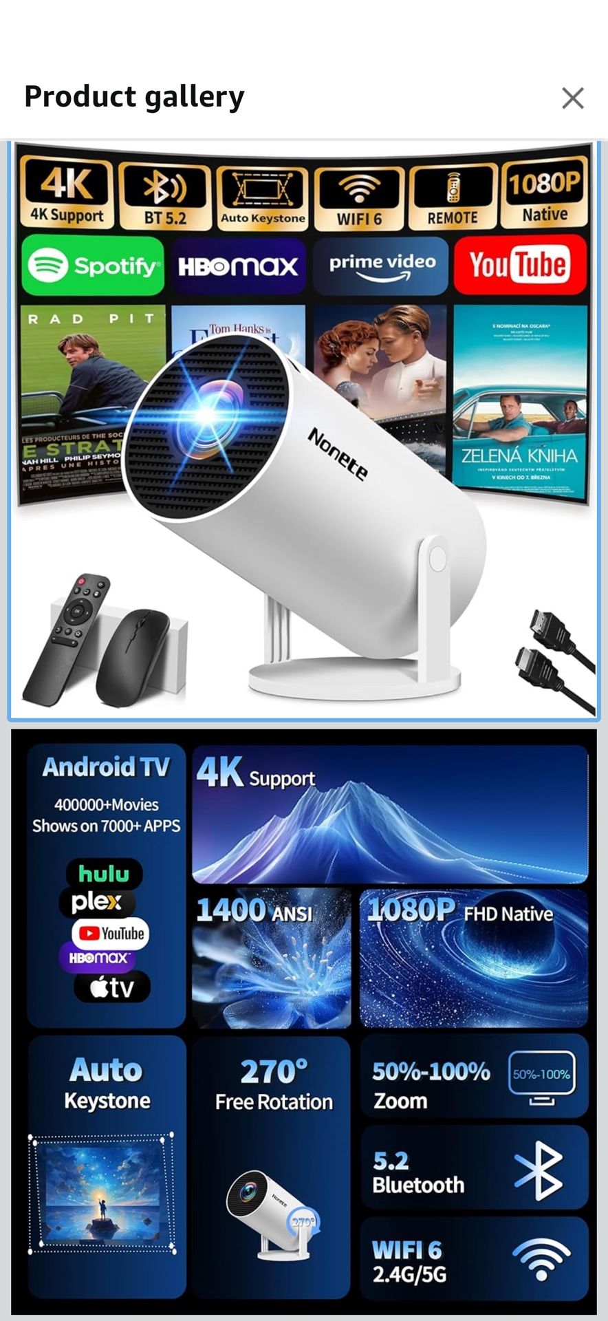 New in box! [2026 Upgraded] Mini Projector Support 4K 1080P FHD Auto Keystone 270° Rotatable with WiFi 6 and Bluetooth 5.2 Projector Portable Compatib