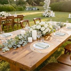 New Set of 50 Round 12in Burlap Placemats and 12pcs 12" x 71" Burlap table runners.