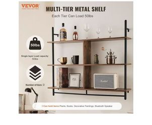 953# Industrial Pipe Shelf, 3 Tier 41.5x9.84in, Wall-Mount Floating Rustic Wood Shelves Bracket Display Bookshelf, Storage Rack Sundries Holder for Ki