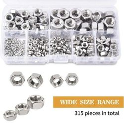 315Pcs Metric 304 Stainless Steel Hex Nuts Assortment Kit for Screw Bolt (M2 M2.5 M3 M4 M5 M6 M8