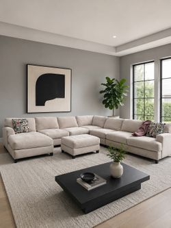 HUGE SECTIONAL SOFA COUCH W CHAISE AND OTTOMAN