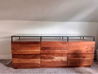 CB2  Lawson 78" Wood 6-Drawer Dresser With Glass Top