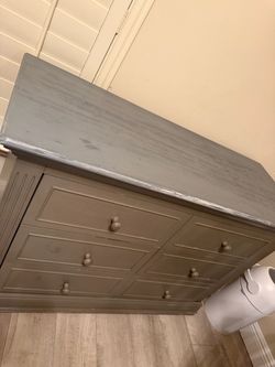 Gray Wood Dresser with Six Drawers