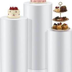3 Pcs Cylinder Stands for Party, PVC Large White Cake Pedestal Stand, Round Reusable Dessert Display Tables for Birthday Wedding Baby Shower Decoratio