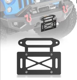Universal Winch Mount License Plate Frame Compatible with 10" Hawse Fairlead, Front License Holder Bracket Relocation, Bumper Winch Mounting, Fits Mos