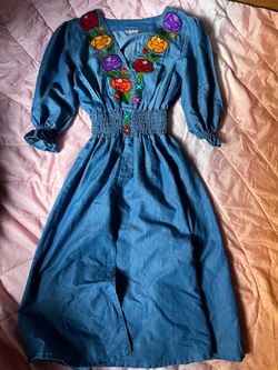 Denim flower Mexican dress