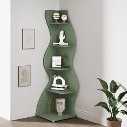 Corner Shelf, Modern 5-Tier Wall Corner Bookshelf, Stylish Corner Small Bookcase Storage Rack Plant Stand with Unique Shape for Living Room, Home Offi