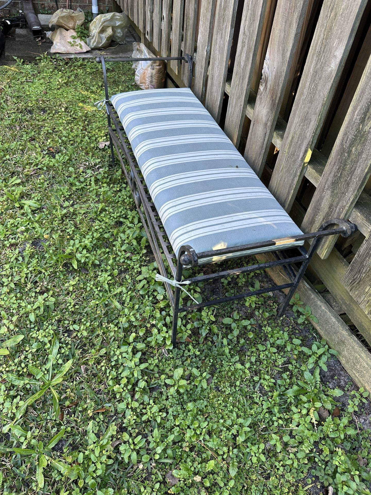 Wrought Iron Outdoor Bench With Cushion