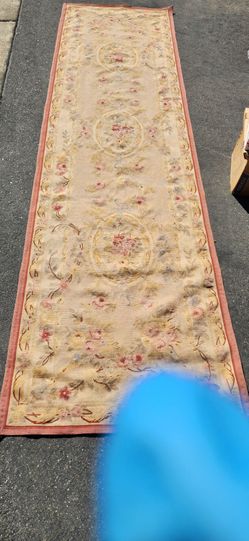 Vintage Woven Aubusson Tapestry Floral Wool Runner Rug 10ft