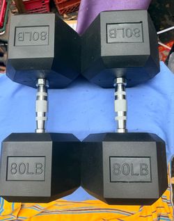 PAIR  OF 80 LB.  NEW  RUBBER  DUMBBELLS