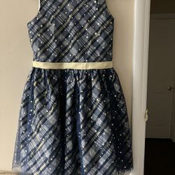 Vestido De Tul Cuadros Azul Marino Con Estrellas Size 12 Plus De Niña