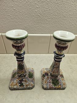 Ceramic Hand Painted Portuguese Candlesticks