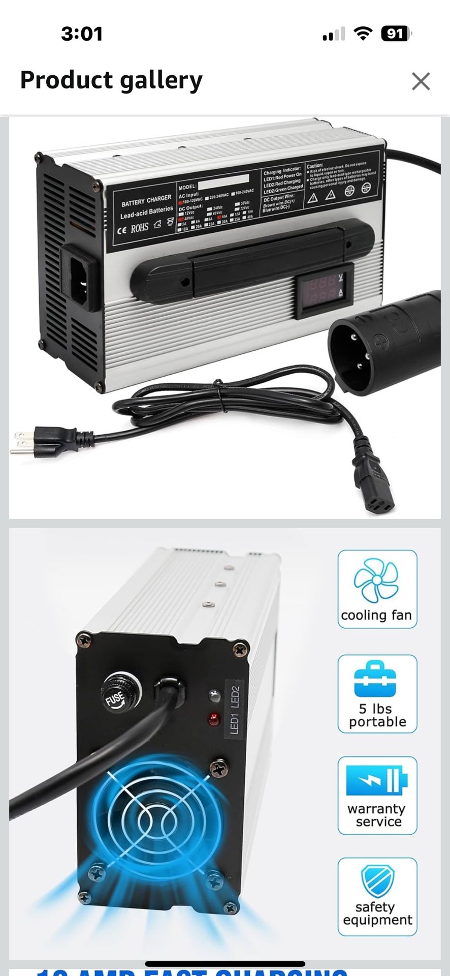 Brand New 48V/10A Smart Charger For Golf Cart Lead Acid Batteries 