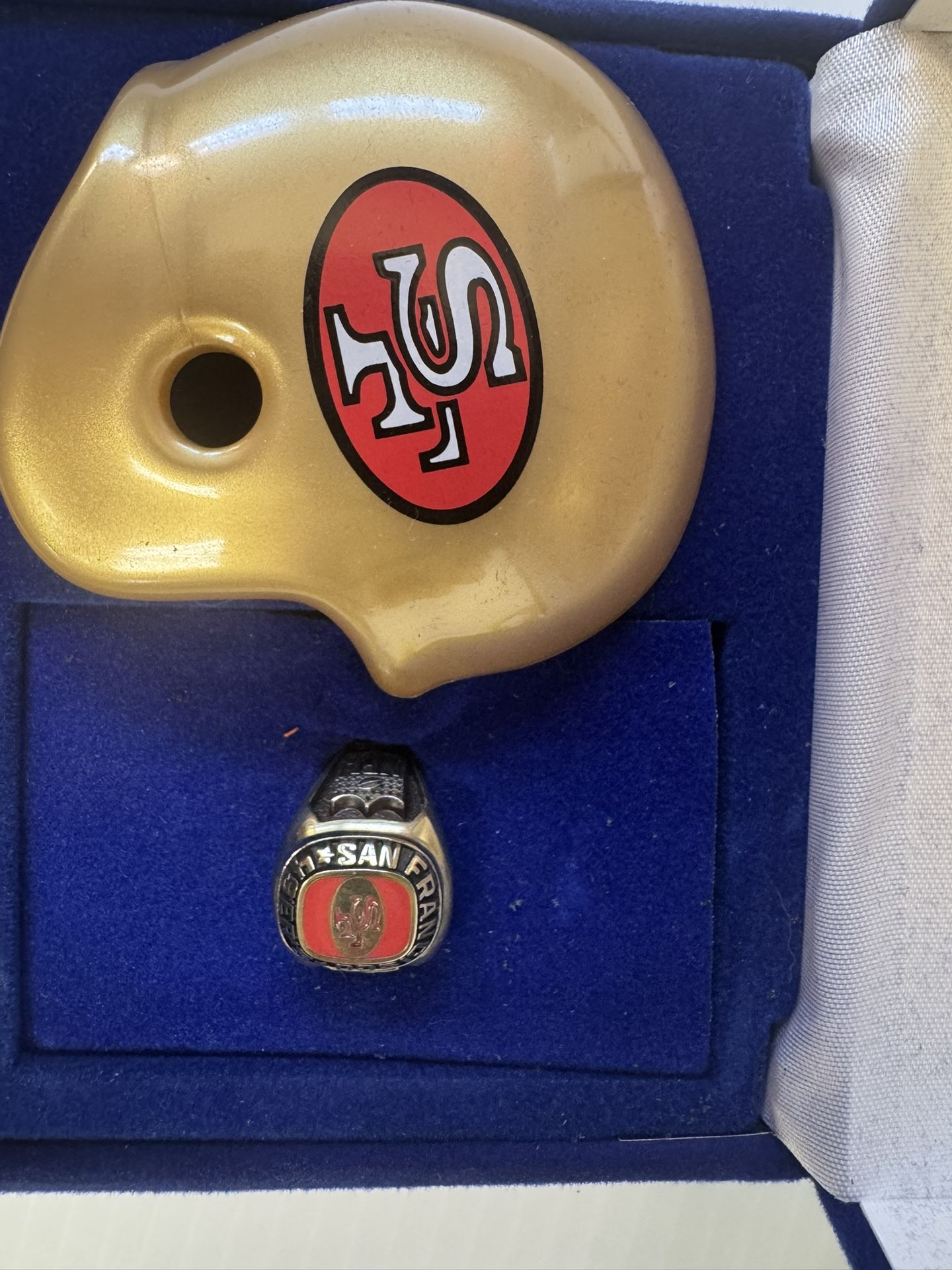 Small Collectible In Case Half Of A 49Er Helmet And A Ring