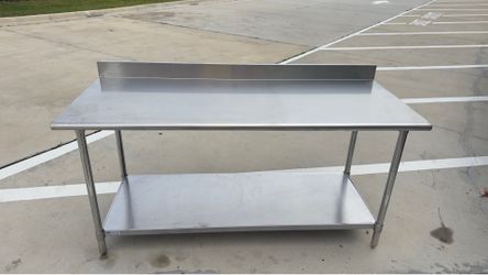 Deluxe Stainless Steel ULINE Worktable with Backsplash and Bottom Shelf - 72 x 30" H-6918