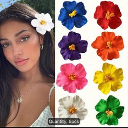 Set of 8 Hawaiian Hibiscus Hair Clips, 3.9 Inches Artificial Flower Claws for Women, Bohemian Beach Wedding Hair Adornments, Tropical Floral Clips Sui