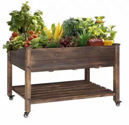Shop VEIKOUS 48 in. x 24 in. x 33 in. Wood Carbonized Raised Garden Bed with Lockable Wheels and Liner