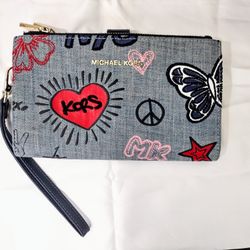 Michael Kors Adele Embroidered Denim Smartphone Wallet