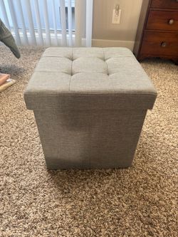 Gray Tufted Storage Ottoman Cube