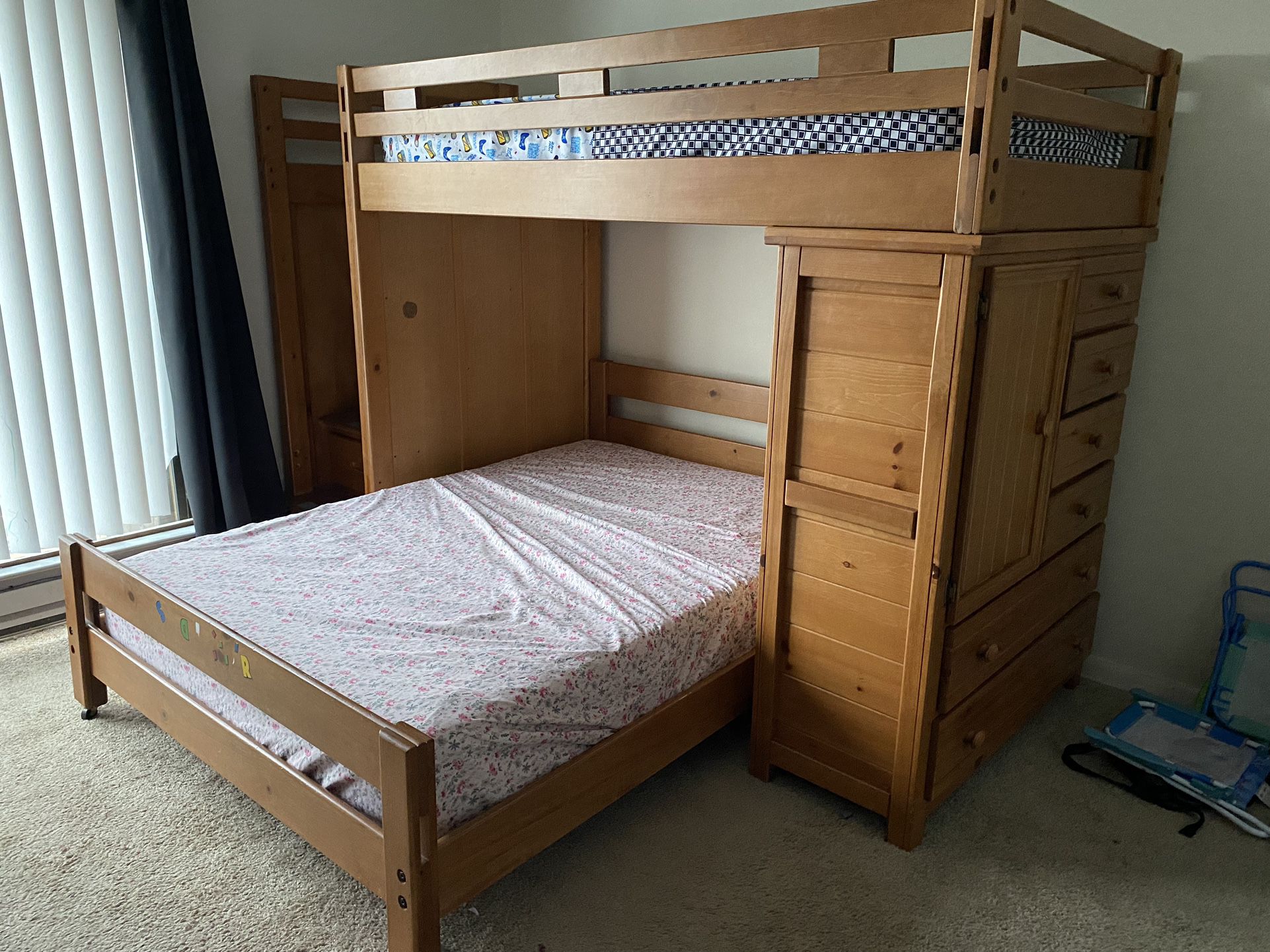 **Bunk Bed with Dresser - $500 (Good Condition, Mattresses Included)**