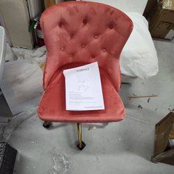 VINGLI Light Pink Velvet Armless Home Office Desk Chair with Gold Base/Wheels,Cute Vanity/Makeup Chair with Back for Bedroom, Upholstered Adjustable R