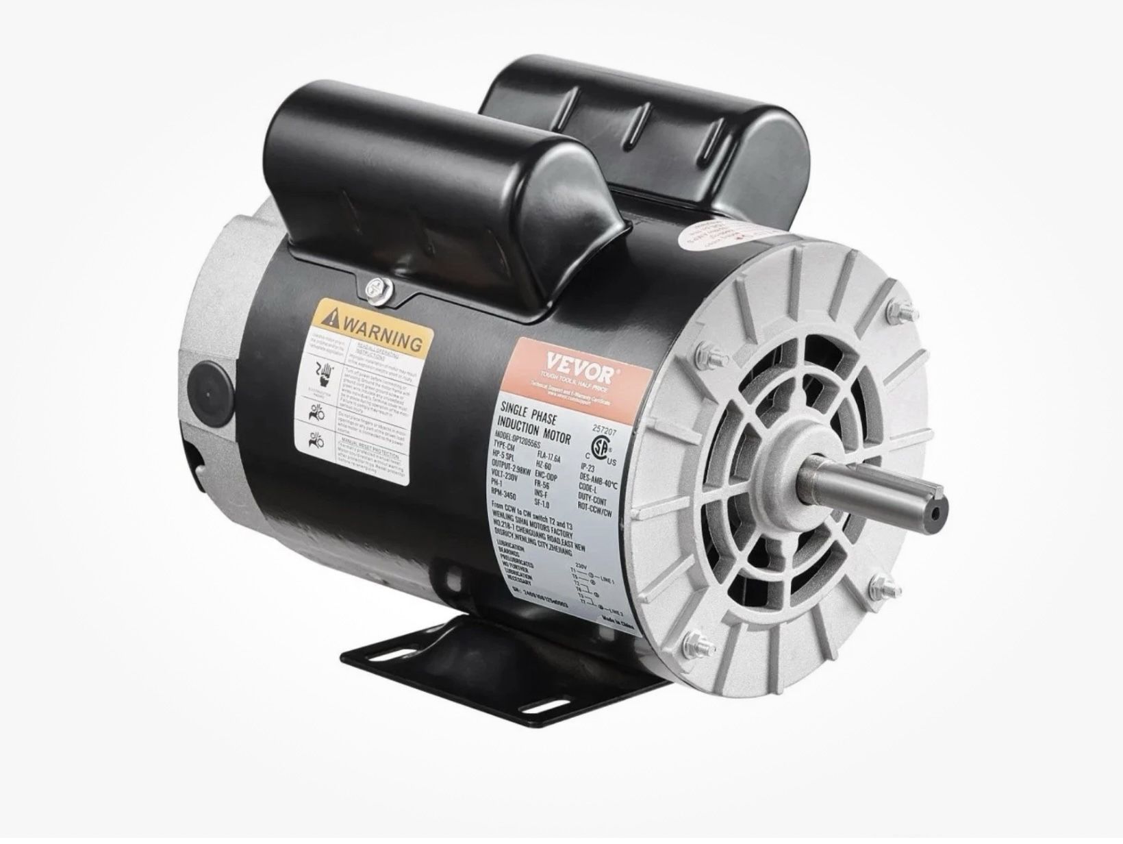 VEVOR 5HP SPL Air Compressor Motor 3450 RPM Single Phase Electric Motor - New