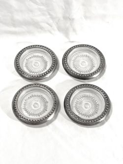 Antique great condition .925 silver rimmed Crystal glass coasters. These retail for $60 for two.