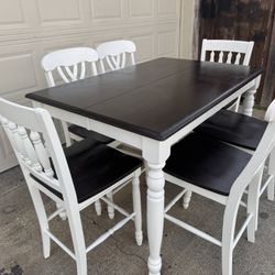 Rustic Tall Dining Table Six Chairs 