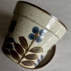 Vintage 5-Inch Otagiri Speckled Stoneware Flower Pot With Saucer 