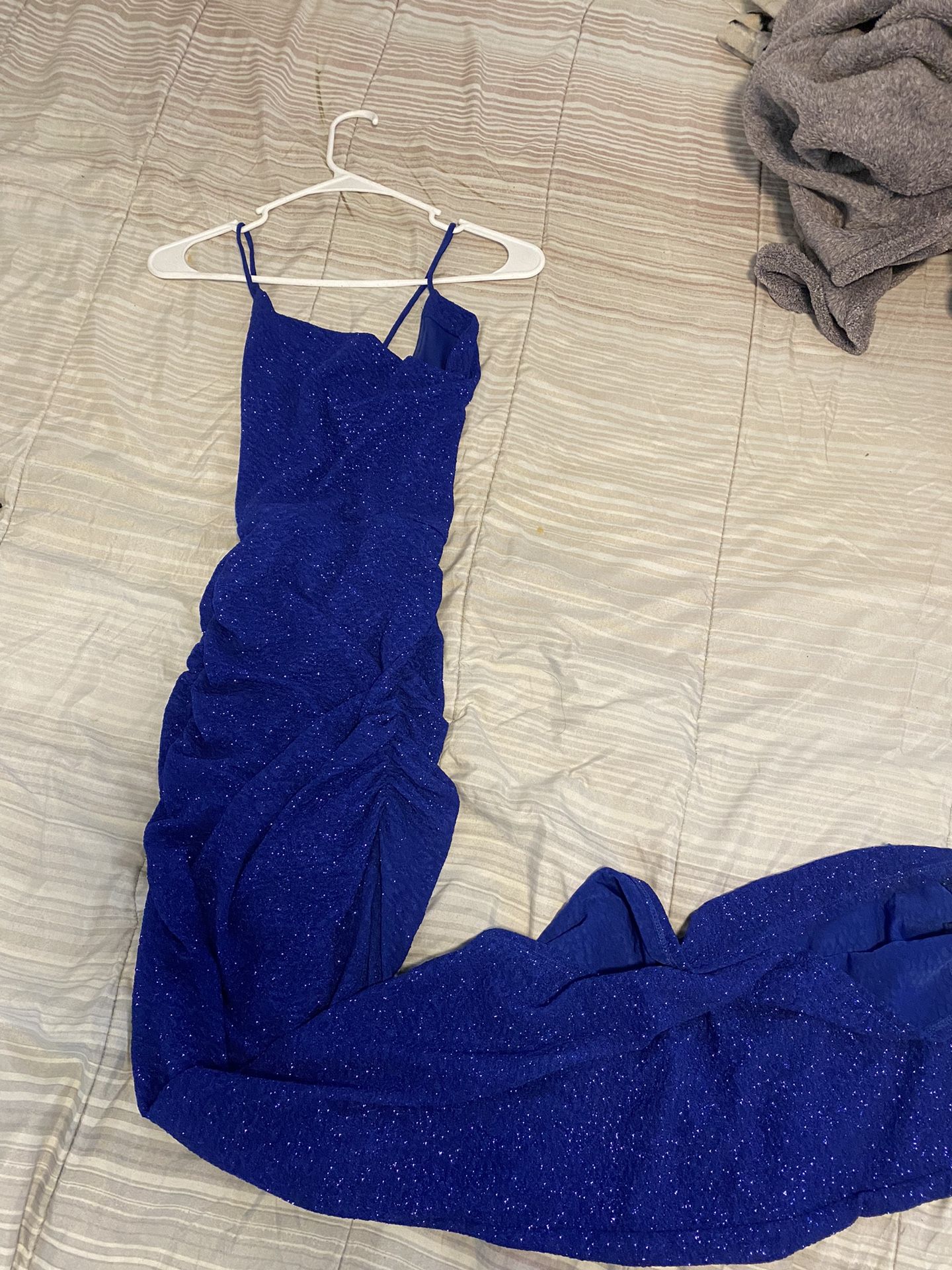 long blue sparkly dress
