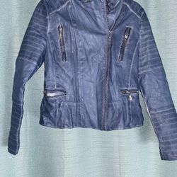 Blue Faux Leather Jacket