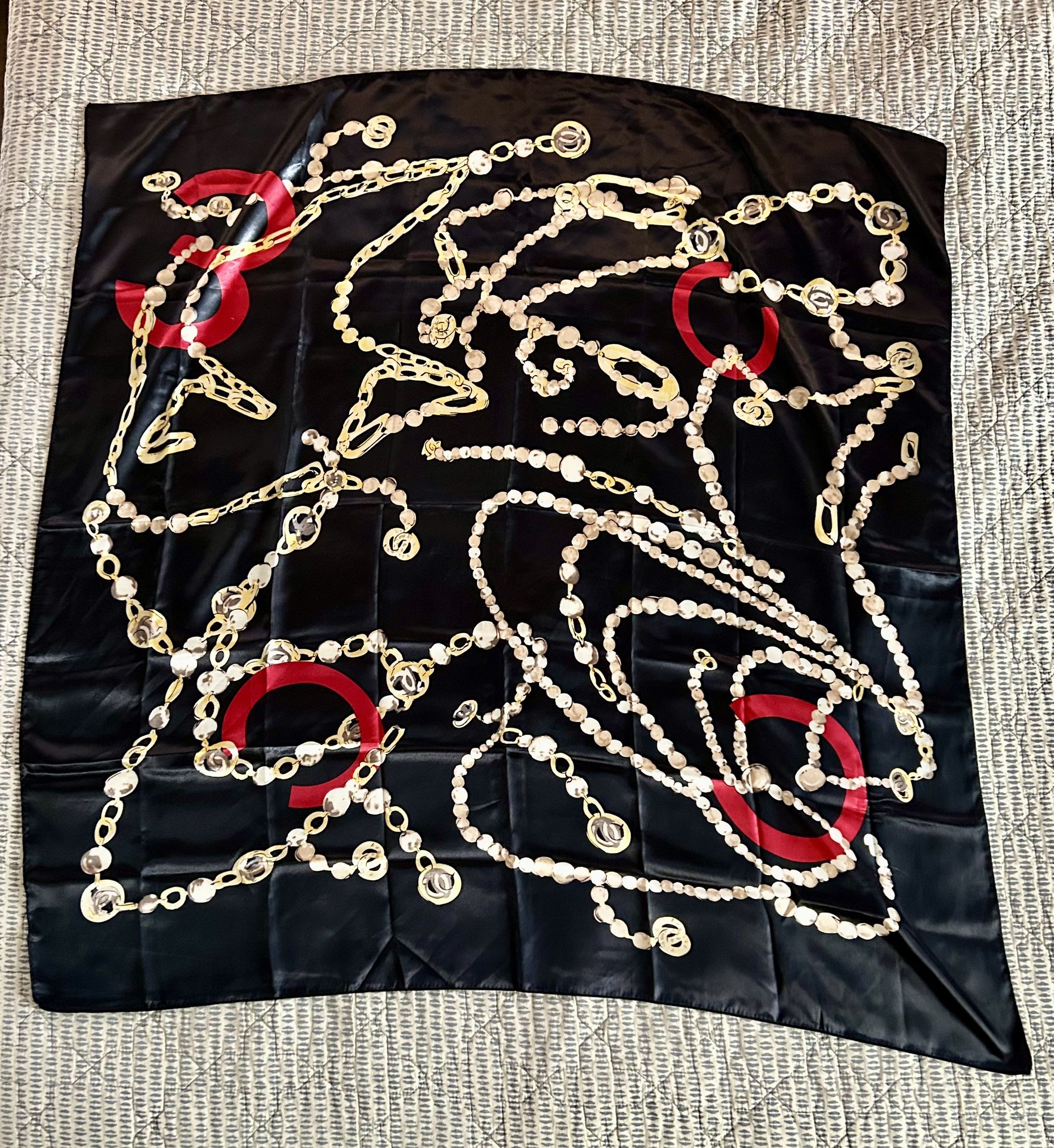 Black & Gold Chain Print Scarf
