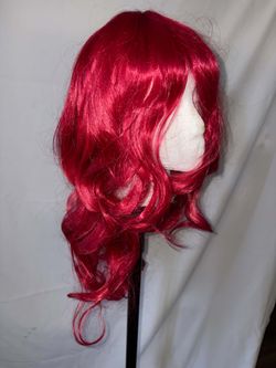 Long Red Wavy Synthetic Wig with Bangs