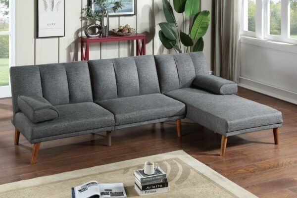 Brand New Grey Futon Sofa Sleeper w Chaise Lounge