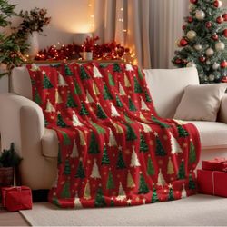 Horaldaily Christmas Red Tree Sherpa Throw Blanket 60x80 All Season Using Ultra Soft Fuzzy Plush Cozy Non-shedding Blanket for Couch Sofa Bed Camping,